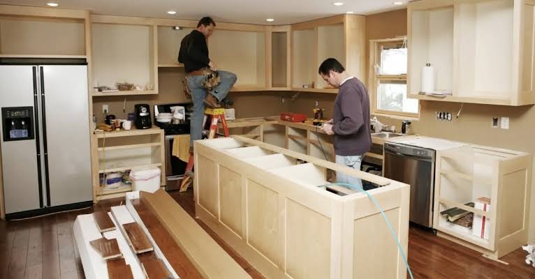 kitchen remodeling contractors building custom island cabinetry